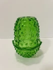 Vintage Fenton Hobnail Fairy Lamp Green Glass Candle Holder