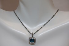 DAVID YURMAN 925 Silver Diamond Blue Topaz Petite Albion Pendant on Chain 15-18"