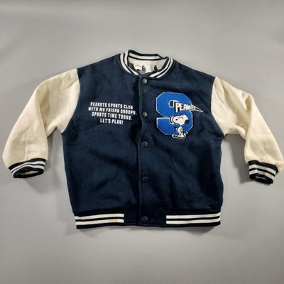 Vtg Zara Peanuts Snoopy Sports Club Blue White Varsity Jacket Kids Sz 4-5 Years
