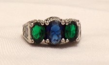 Fashion Ring, Unbranded, Size 7, Green and Blue Stones in a Silvertone Setting