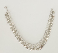 925 Sterling Silver Puffy Heart Charm Anklet 10"