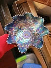 Electric Purple Northwood Carnival Glass Wishbone Pattern Footed Bowl
