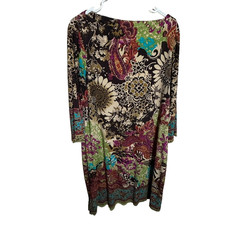 ICE Dress Women's 18 Boho 3/4 Sleeve Round Neck Colorful Boho Shift Artsy