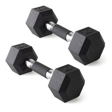 Rubber Coated Hex Dumbbells for Home Gym - Anti-Roll Free Weights, Comfort Grip