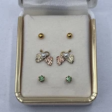 Black Hills Gold Earring Set 10K Interchangeable Studs Peridot Color August
