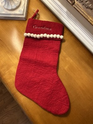 West Elm Felt Pom Pom Christmas Stocking Mono  Grandma  NWOT OPEN BOX READ