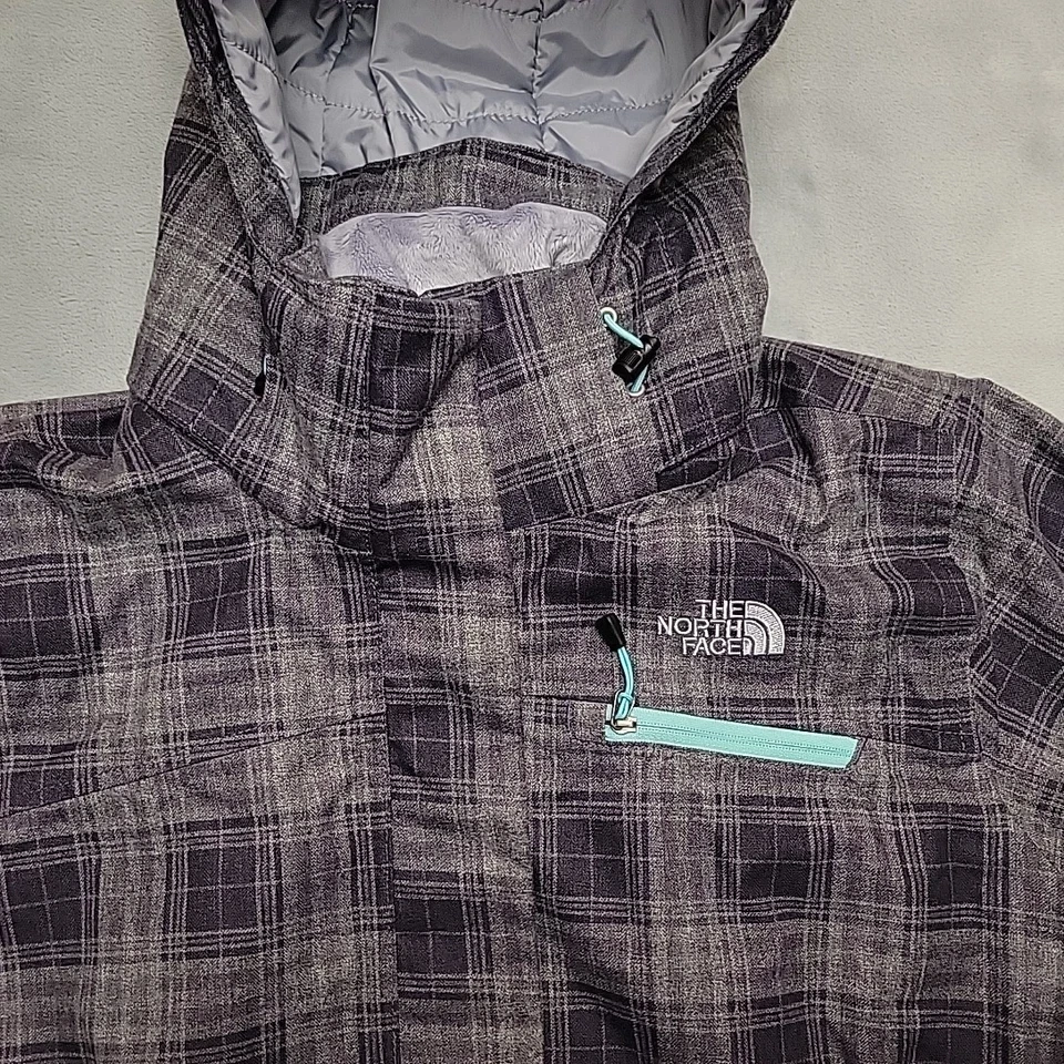 North Face куртка женщин L фиолетовый серый клетку HyVent водонепроницаемый с капюшоном лыж снега - Изображение 3 из 4