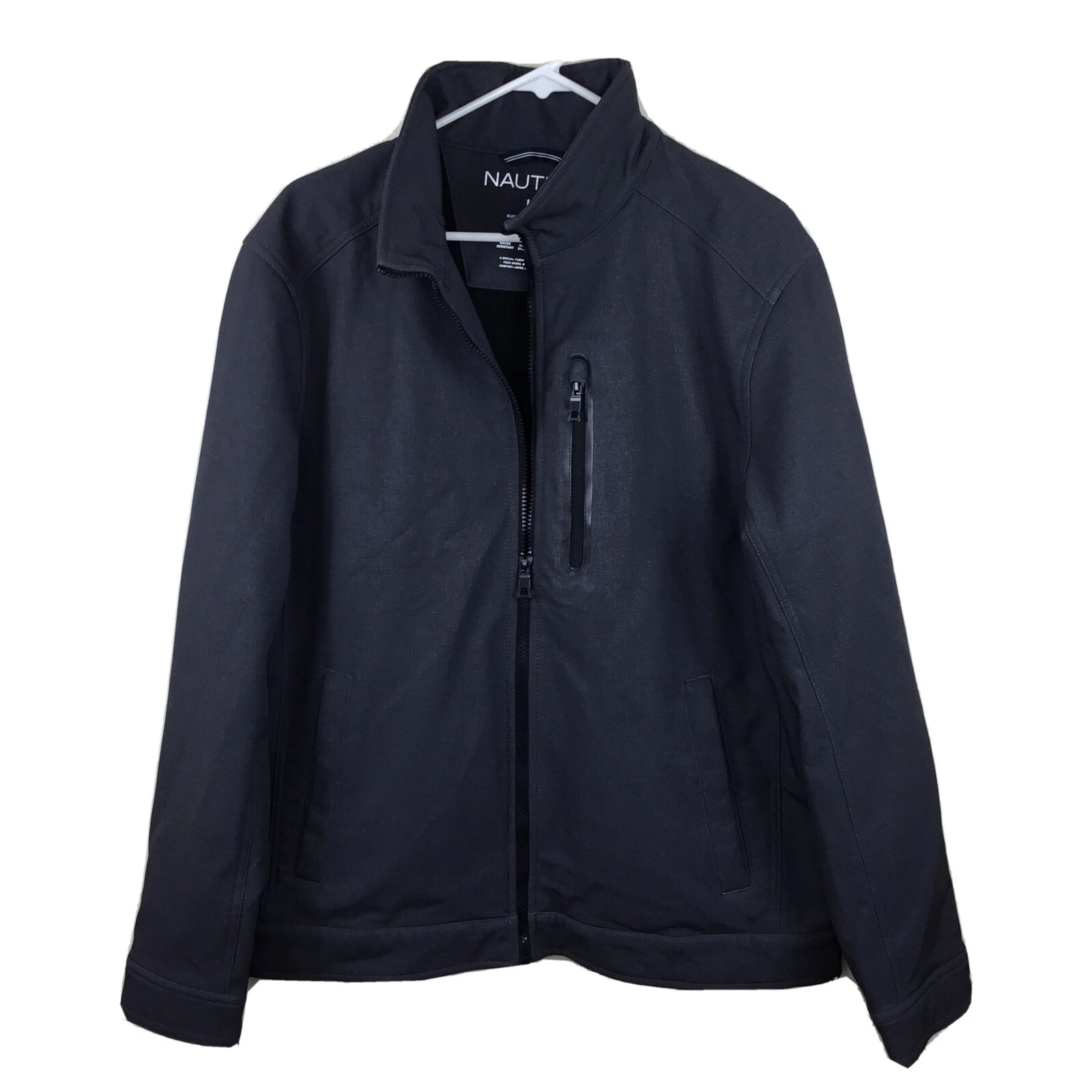 Nautica Water Resistant Windbreaker Jacket Mens Large Collar Zip Up Gray