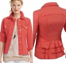 CAbi 727 Jacket - SMALL - Ruffle Back Coral/Red - Button Closure Blazer Fall