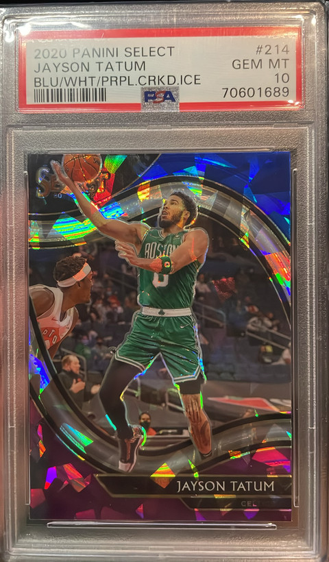 2020-21 Select Jayson Tatum #214 Courtside Blue White Purple Cracked Ice PSA 10
