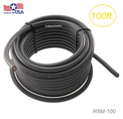 100ft RG8X Mini-RG8 50 Ohm Bare-Copper Made-in-The-USA Bulk Coax Cable, Gray