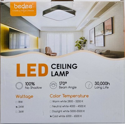 24W Ceiling Light Fixture Flush Mount 12 inch Square LED Ceiling Lamp 6000-6500K