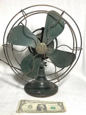 Vintage GE General Electric Oscillating Fan Small Size Wire Cage OD Green Works!