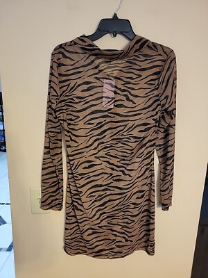 Womens Long Sleeve Button-Front Mesh Dress Wild Fable, Brown Animal Print  B13 M | eBay