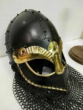 Handmade Steel Chain mail Crusader Helmet Warrior Armor Halloween Viking Helmet