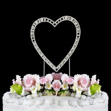 Single Heart Cake Topper Rhinestone Crystal Wedding Anniversary Silver