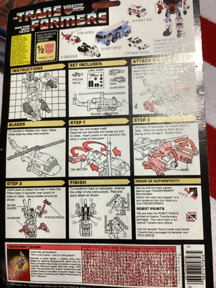 HASBRO VTG 1986 TRANSFORMERS G1 PROTECTOBOTS BLADES ACTION FIGURE DEFENSOR B - Image 2 of 2