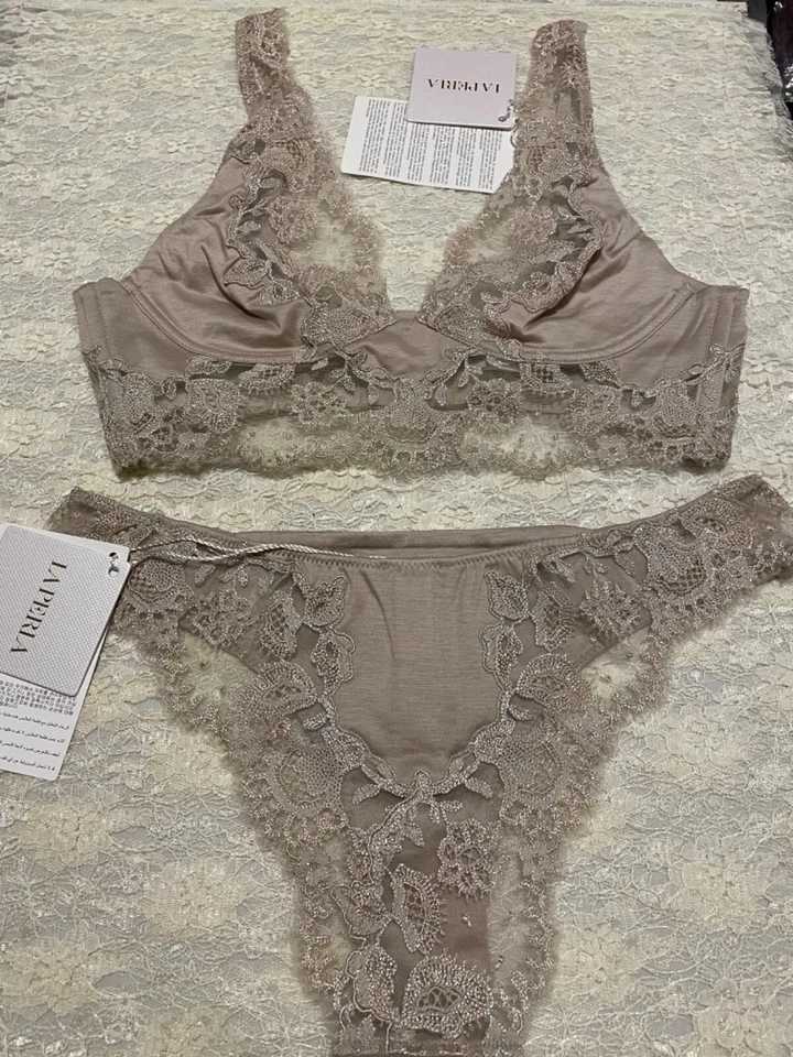 Conjunto Bralette Bralette Bralette Brasileño Plata Desnudo La Perla Clea Collection 36C L Foto 3 de 3