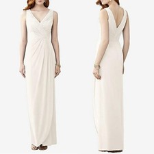 Dessy Collection White Chiffon Dress Size 8 Faux Wrap Ivory Wedding Bridal