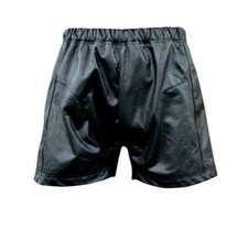 Men's Genuine Leather Boxers Style Shorts Stretchable Waist Retro Black 36"