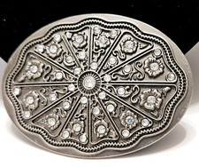 Women Western/Country Silvertone Rhinestone Floral Belt Buckle Cowgirl Boho