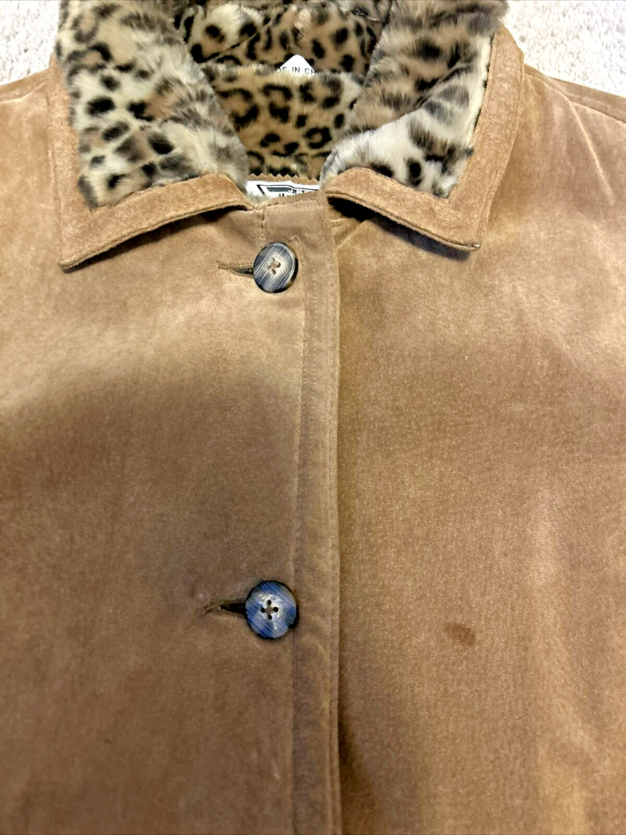 J. Percy Marvin Richards genuine leather suede coat cheetah faux