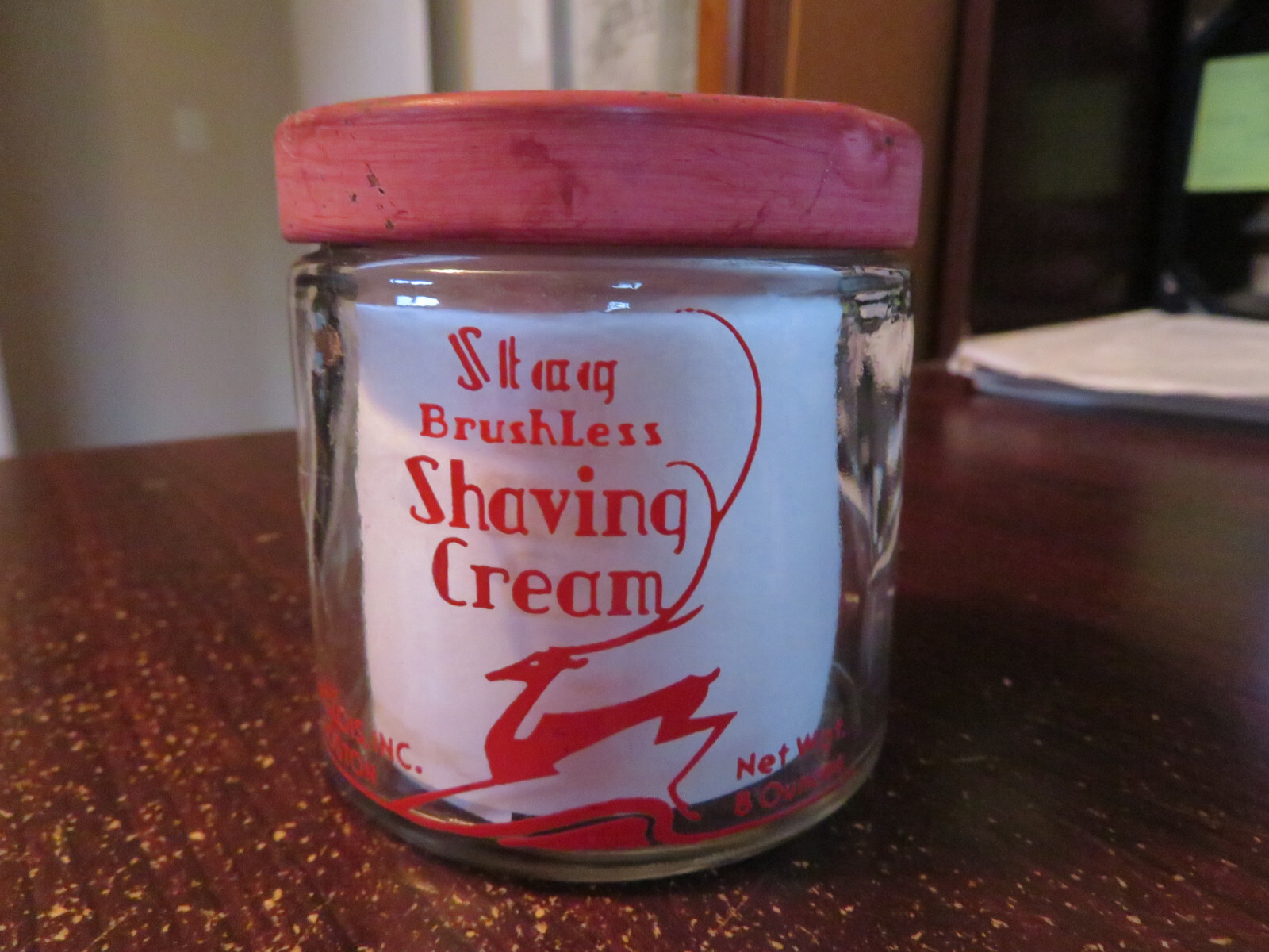 Early Stag Shaving Cream Glass Jar Advertising Barber shop Razor