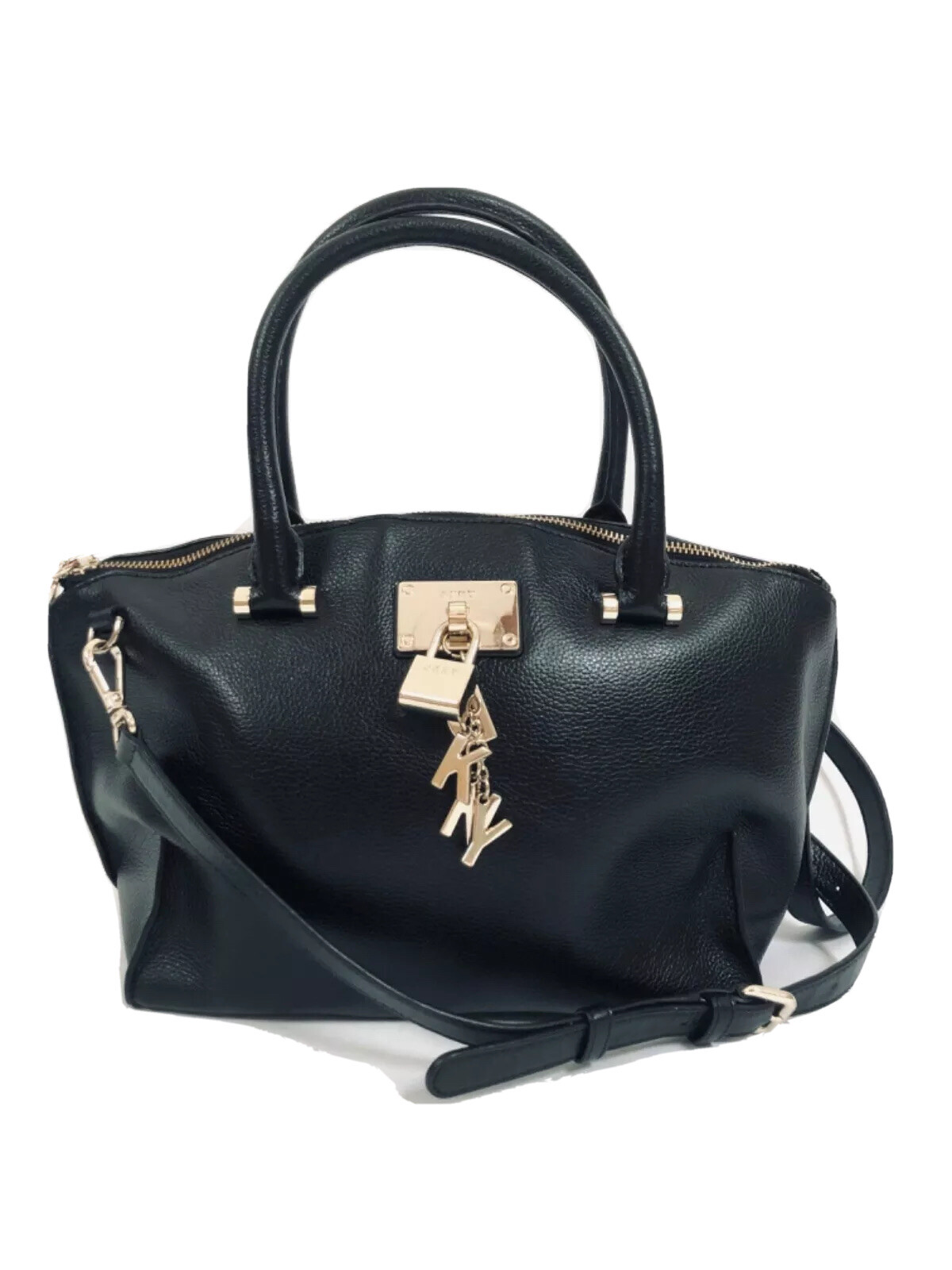 DKNY Elissa Top Zip Pebble Leather Satchel Bag Black … Gem