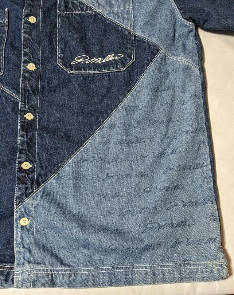 Camisa De Colección P. Miller Hombres 2XL Firma Patchwork Denim Peso Pesado Abotonada Foto 4 de 4