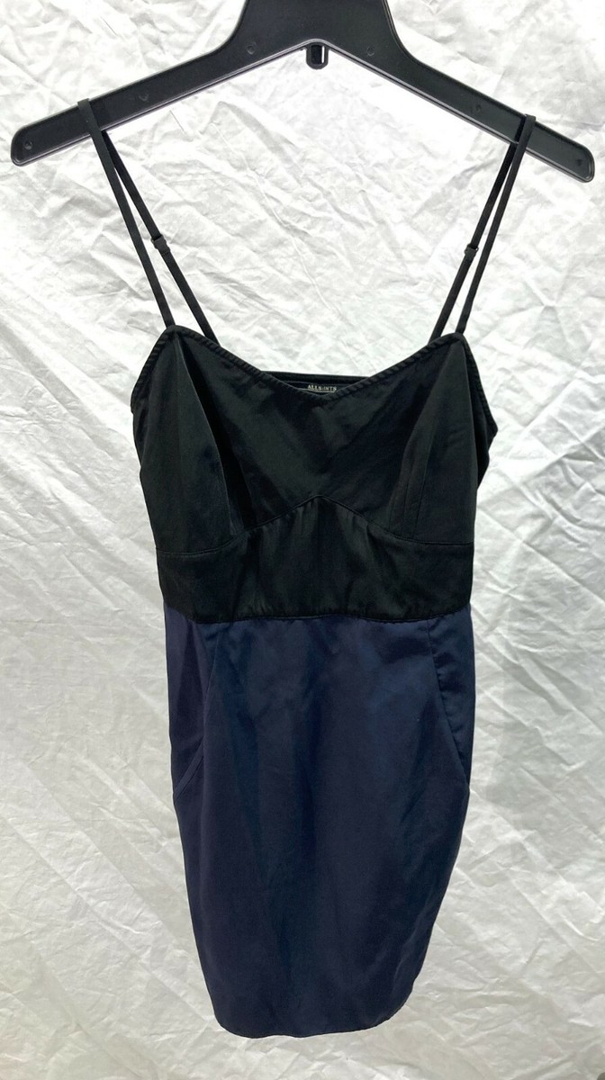 all saints blue slip dress All Saints Bryony V-Neck Midi Slip Dress