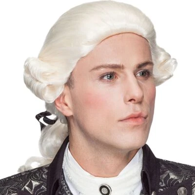 ORLOB KARNEVAL Barock Perücke mit Zopf creme-weiß für Herren Onesize Rokoko Kostüm-Zubehör
