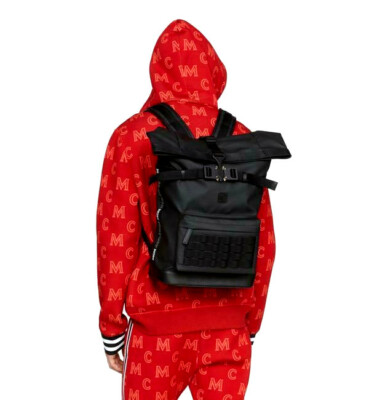 New MCM Black Monogram Nylon Utility hiking Travel Backpack