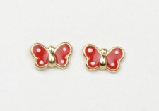 14k Yellow Gold Enamel Butterfly Baby earrings with Screw Back