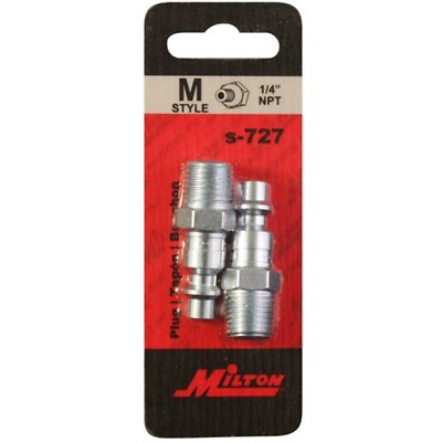 Milton M Style Plugs 1/4'' Male NPT Steel Quick Release Plugs S-727 Two Pack