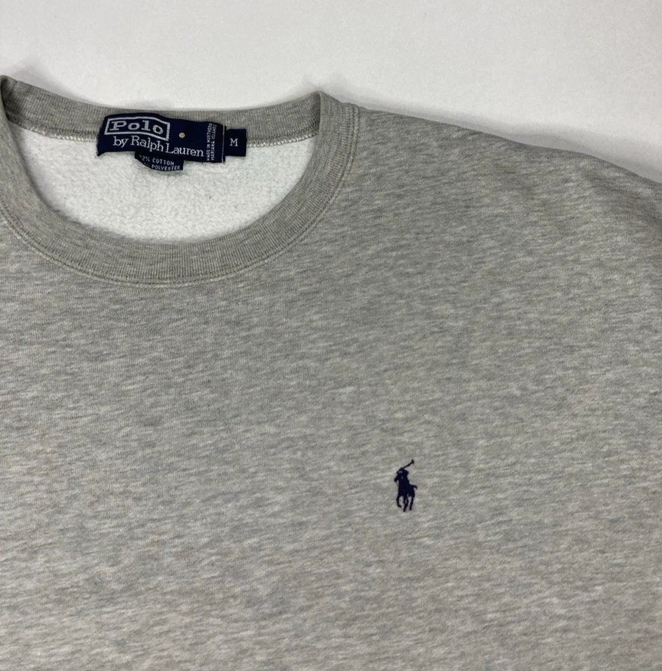 VINTAGE Polo Ralph Lauren Crewneck Sweatshirt Men Medium Gray Heather Pony 90s - Image 2 of 4