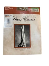 Sheer Caress Silky Sheer Lace Top Thigh Highs Sandalfoot Size Average Sand VTG