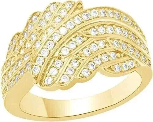 Anillo de compromiso para mujer de diamantes creados en laboratorio de corte redondo de 2 quilates enchapado en oro amarillo de 14 quilates Foto 3 de 4