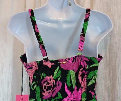 Betsey Johnson Floral 1 piece Swimsuit Hot Pink Flowers Size L Padded Adj Straps - Picture 5 of 16