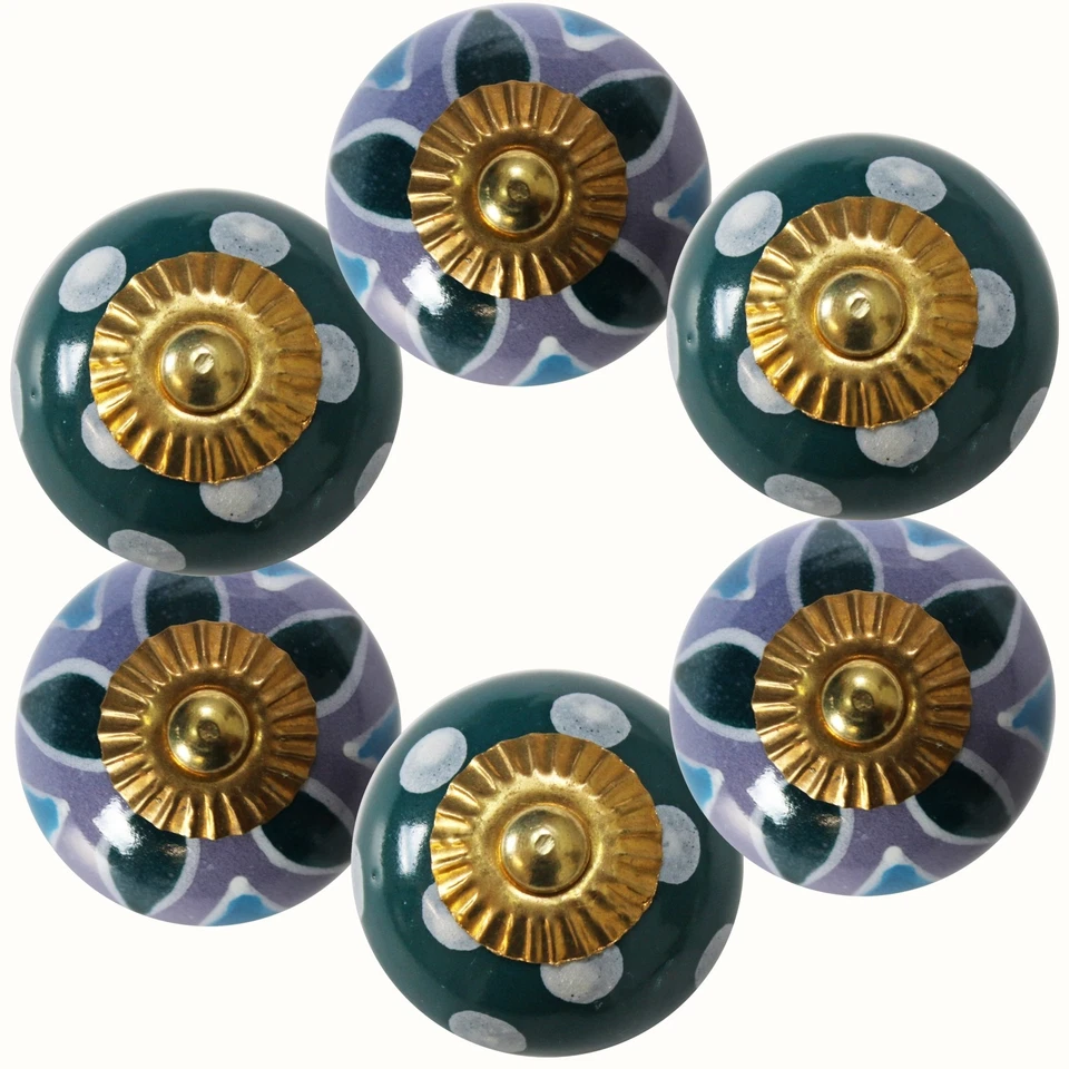 Möbelknöpfe Set 6 STK  Möbelgriffe Keramik Knöpfe Griffe Möbelknopf Dunkel Grün  - Bild 2 von 4