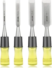 4 Piece Wood Chisel Set for Woodworking. CR-V Steel Beveled Edge Blades