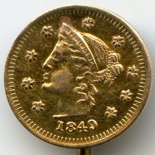 1849 $1 British Columbia / California Fractional Gold / Greene 320 / Stickpin