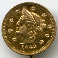 GOLD - 1849 $1 British Columbia / California Gold / Greene 320 / Stickpin