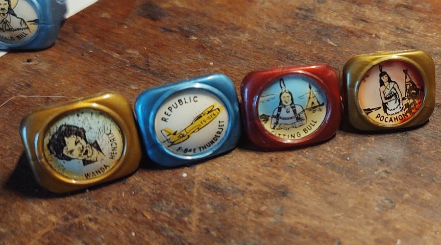 14 Kellogg's PEP CEREAL Premium Toy Rings Cowboy western Indian , Space Aviation