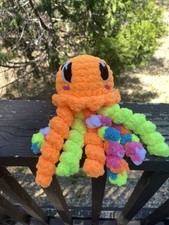 Soft Yarn Handmade Crochet Orange Jellyfish Baby Safe Eyes Plush Stuffed Animal