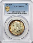 1964-D 50c Kennedy Silver Half Dollar - PCGS MS65 - Excellent End Roll Toning