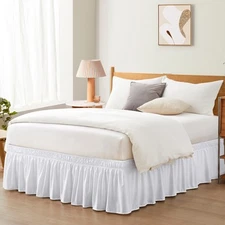 White Adjustable Bed Skirt for King & Cal King Size Bed - with 18 Inch Tailor...