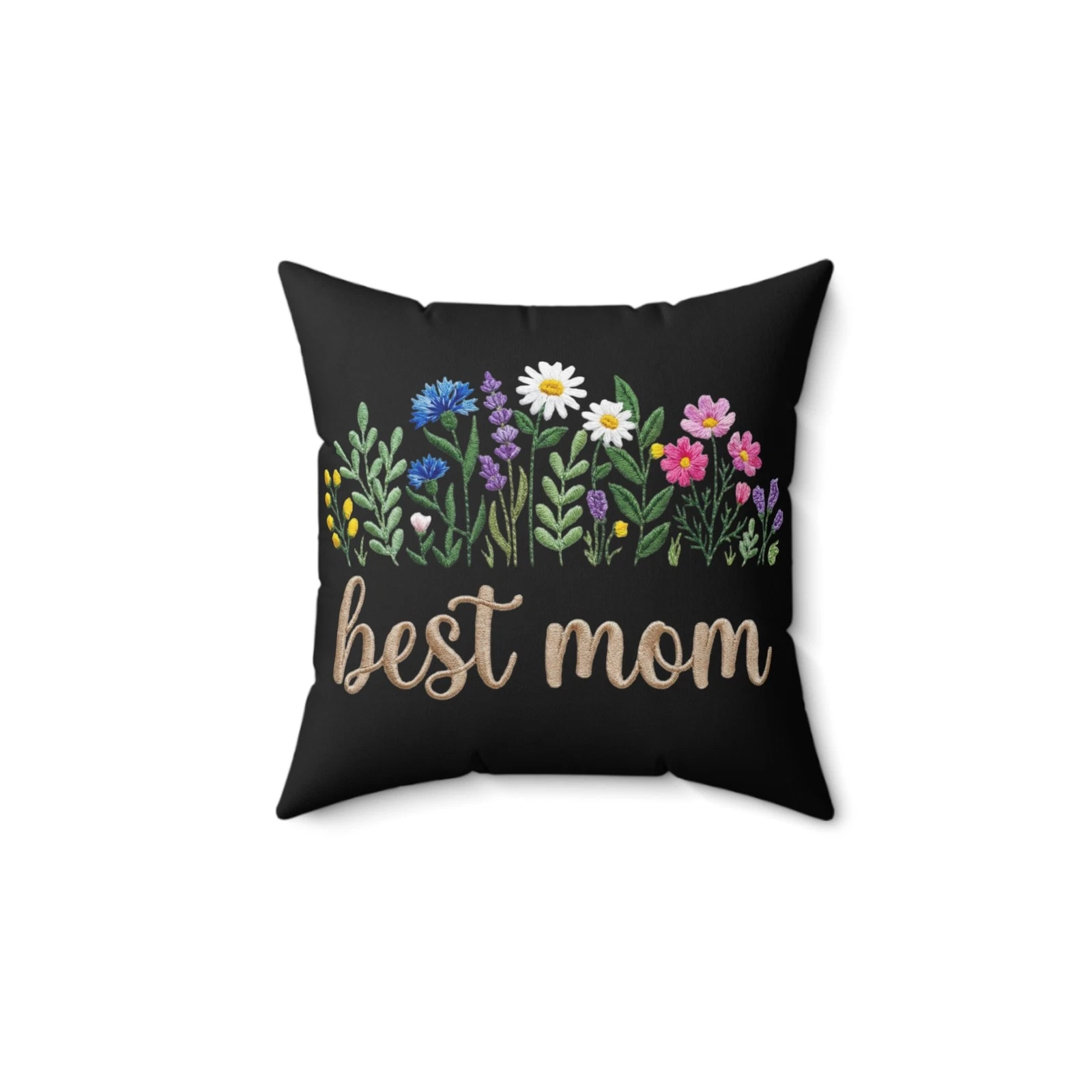 Floral Best Mom Pillow | Square Throw Pillow with Wildflowers
