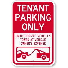 Tenant Parking Only Unauthorized Vehicles Towed Aluminum Weatherproof Sign