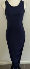 PRETTY LITTLE THING Womens Navy Midi Dress Sz AU 8 Ruched Side Bodycon VGC