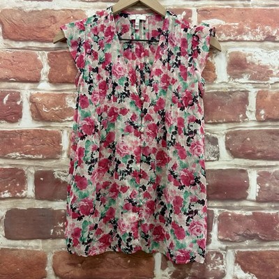 Joie Top Womens XXS Multicolor Garden Floral Chic Pleated Sheer Casual Shirt